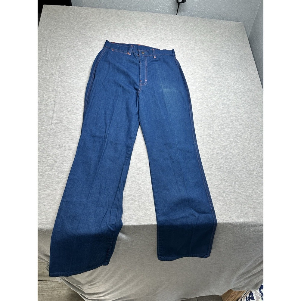 VTG 70s Montgomery Ward Blue Jeans‎ Orange Trim 30x32 High waisted